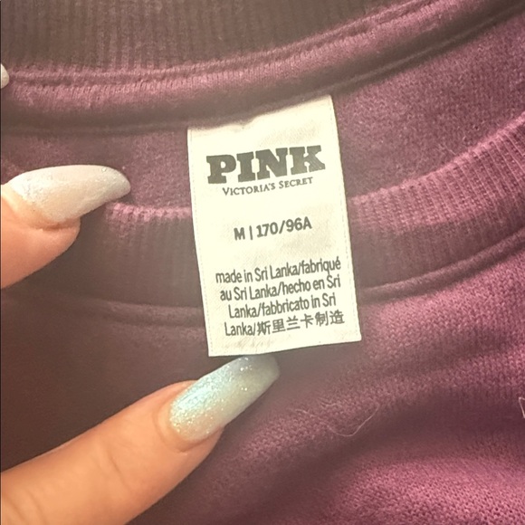 PINK Victoria's Secret Plum Plaid Logo Cropped Sweatshirt - Picture 2 of 4